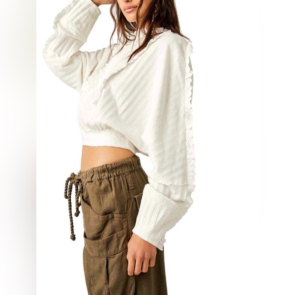 Free People White Ruffled Top - Picture 2 of 4